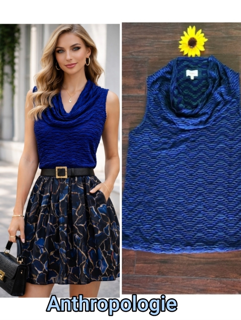 Anthropologie Deletta Nava Top Blue Green Cowlneck. 💙